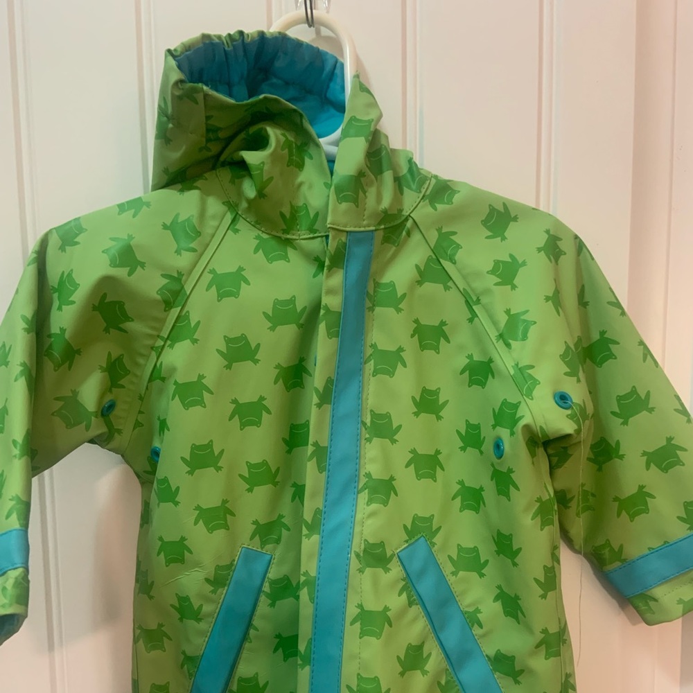 I Play Raincoat Jacket Green Frog Print Baby Size 6-12 Months